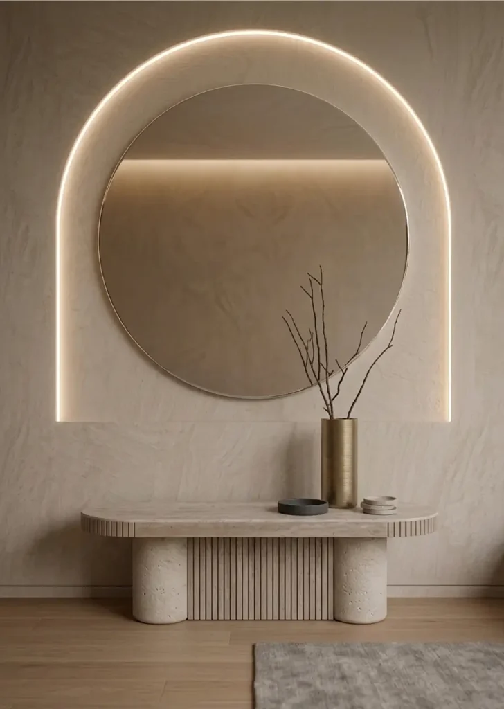 Modern mirror on the wall with led