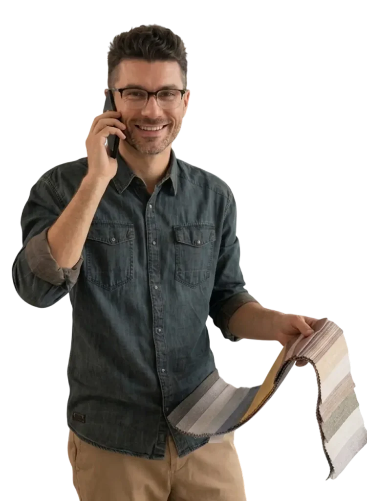 Person with materials on phone